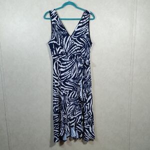 01551 Gilli blue & cream knit faux wrap sleeveless dress L